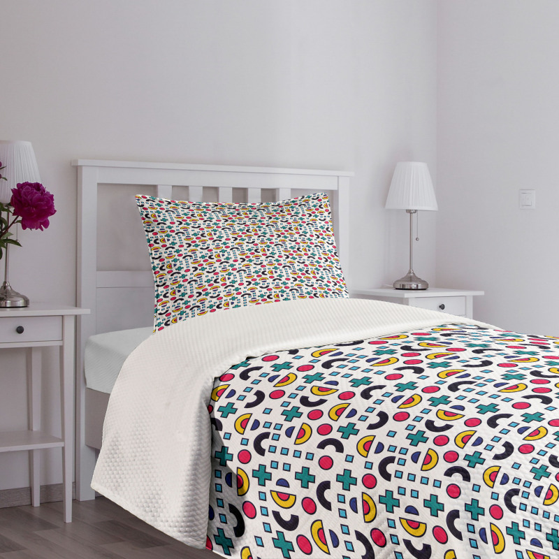 Half Circles Plus Sign Bedspread Set