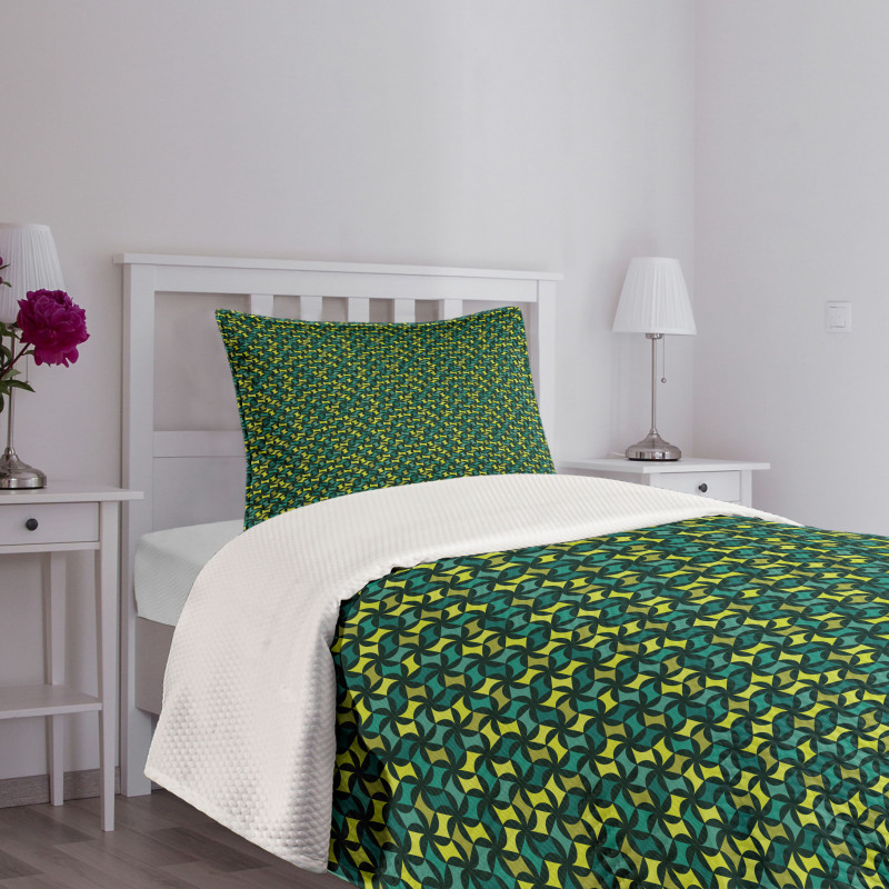 Green Toned Shapes Bedspread Set