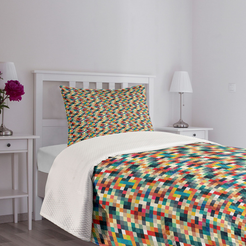 Colorful Squares Grid Bedspread Set