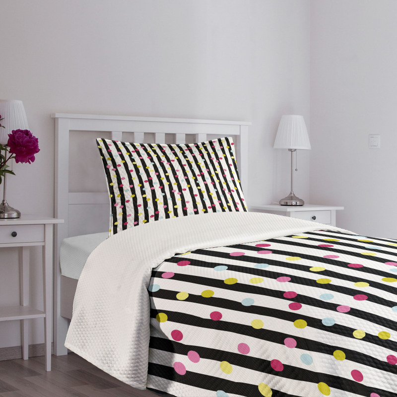 Colorful Dots and Stripes Bedspread Set