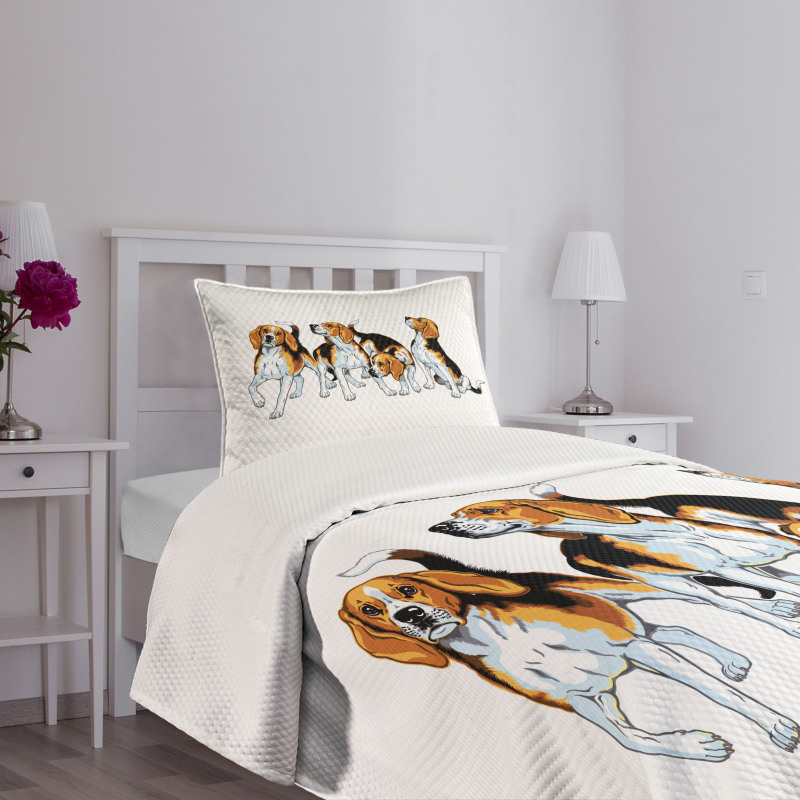 4 Beagle Hounds Play Bedspread Set