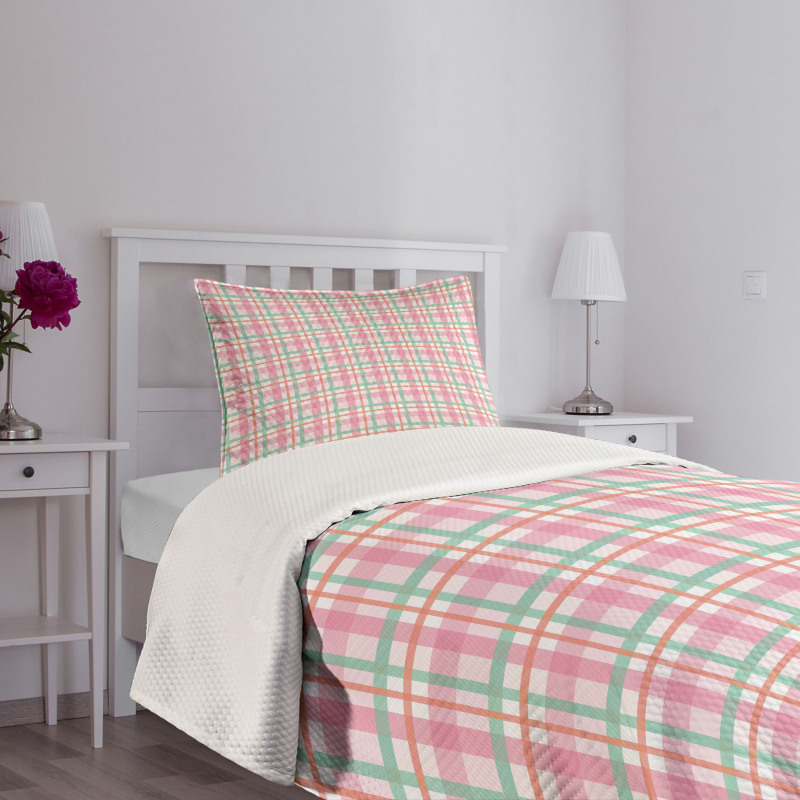 Pastel Color Checkered Bedspread Set