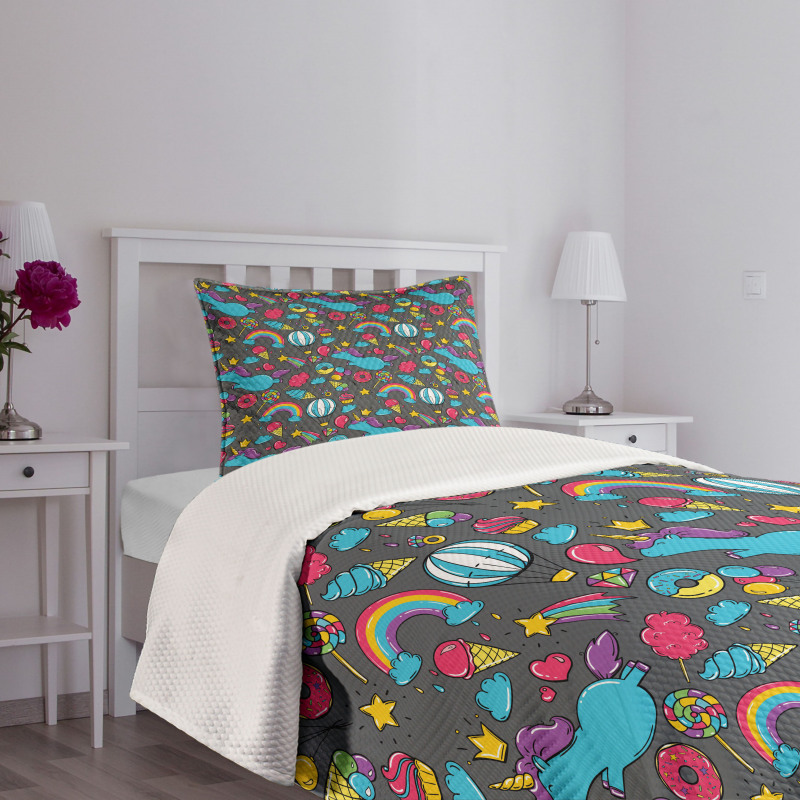 Unicorns Rainbows Cartoon Bedspread Set