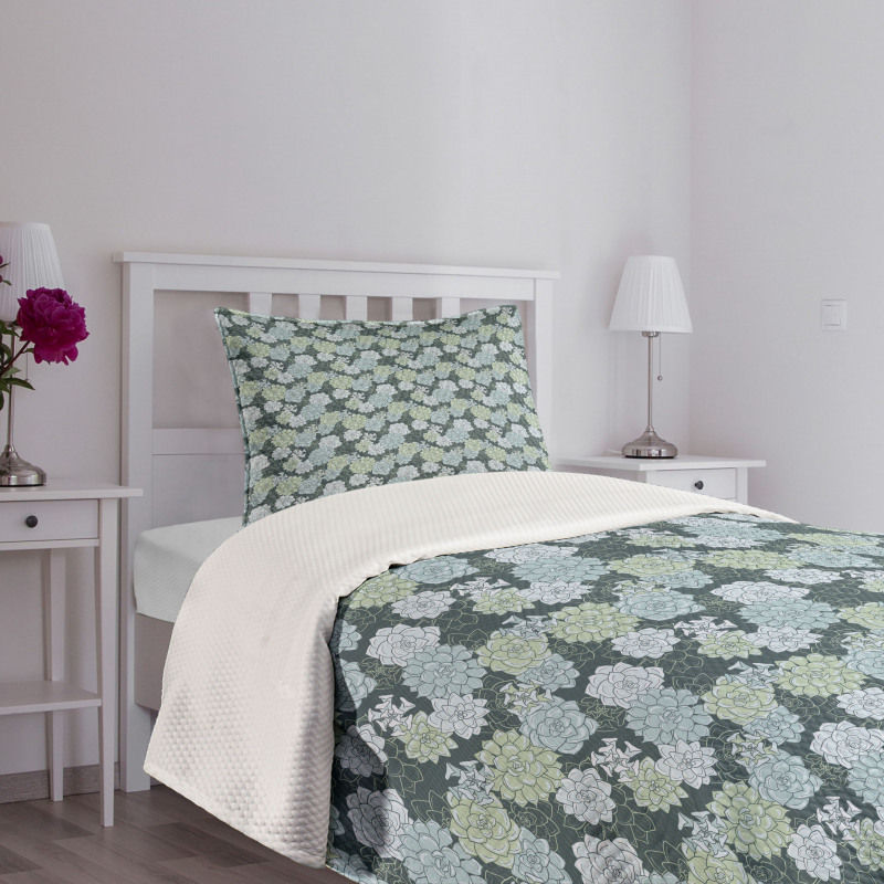 Green Cactus Flowers Bedspread Set