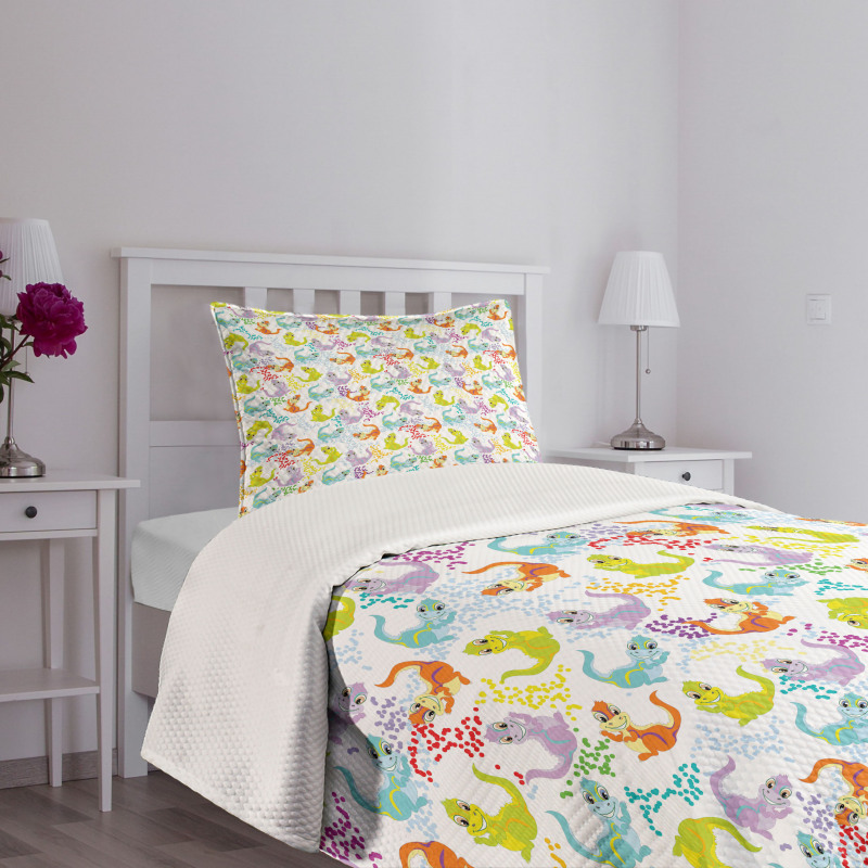 Friendly Cartoon Dragons Bedspread Set