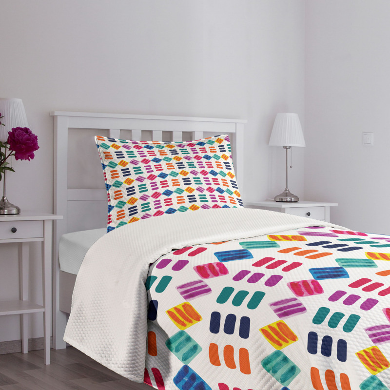 Watercolor Squares Lines Bedspread Set