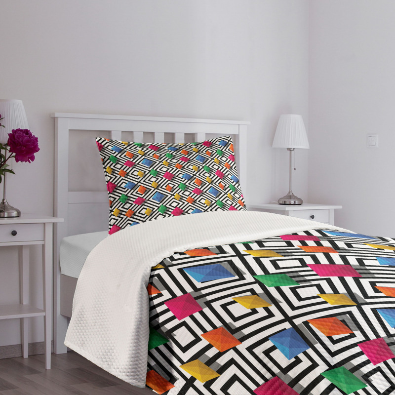 Colorful 3D Shapes Bedspread Set