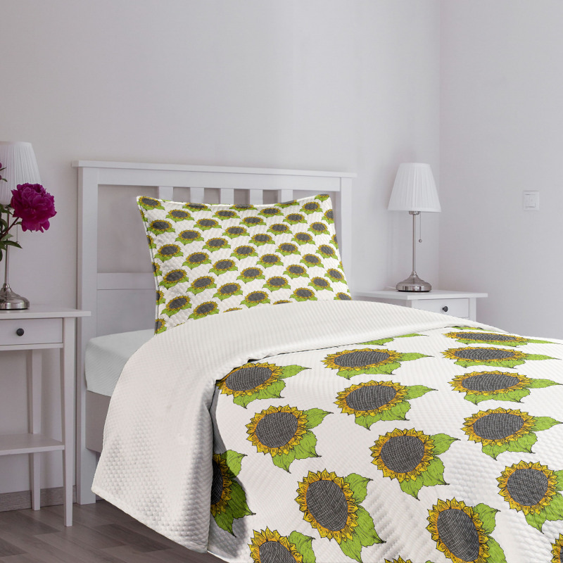 Spring Sunflower Sketch Bedspread Set