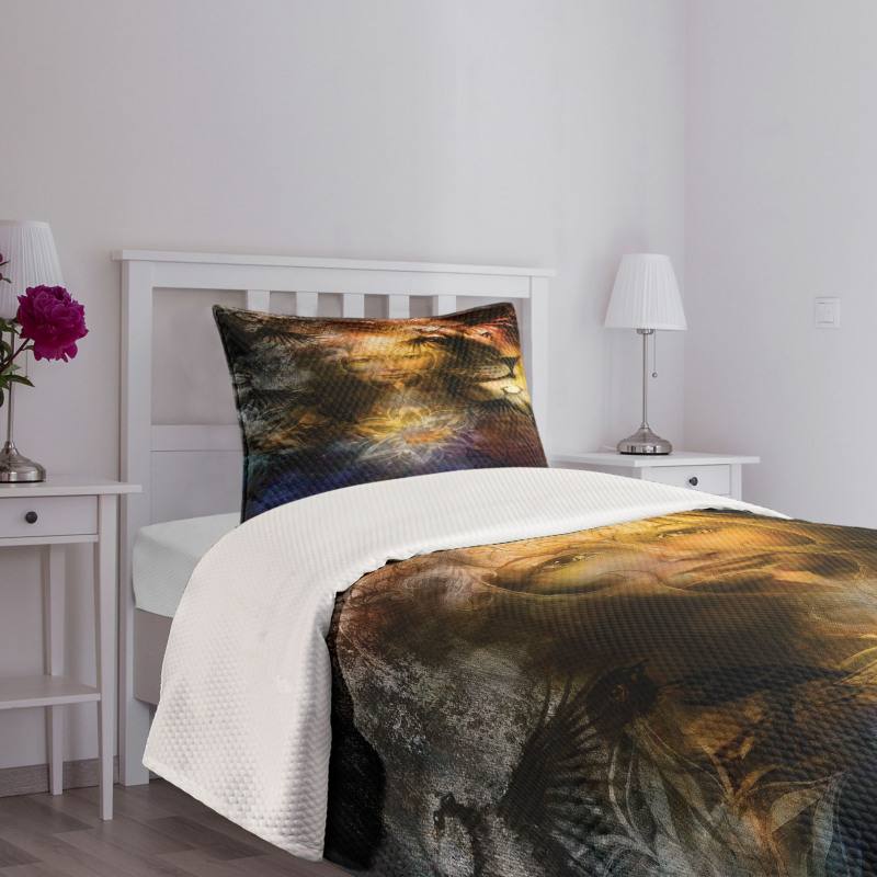 Woman Lion and Flower Bedspread Set