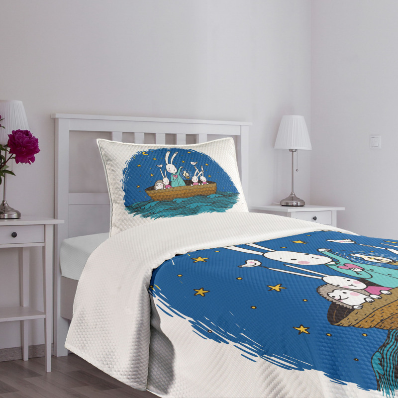 Bunnies Hedgehog in a Boat Bedspread Set