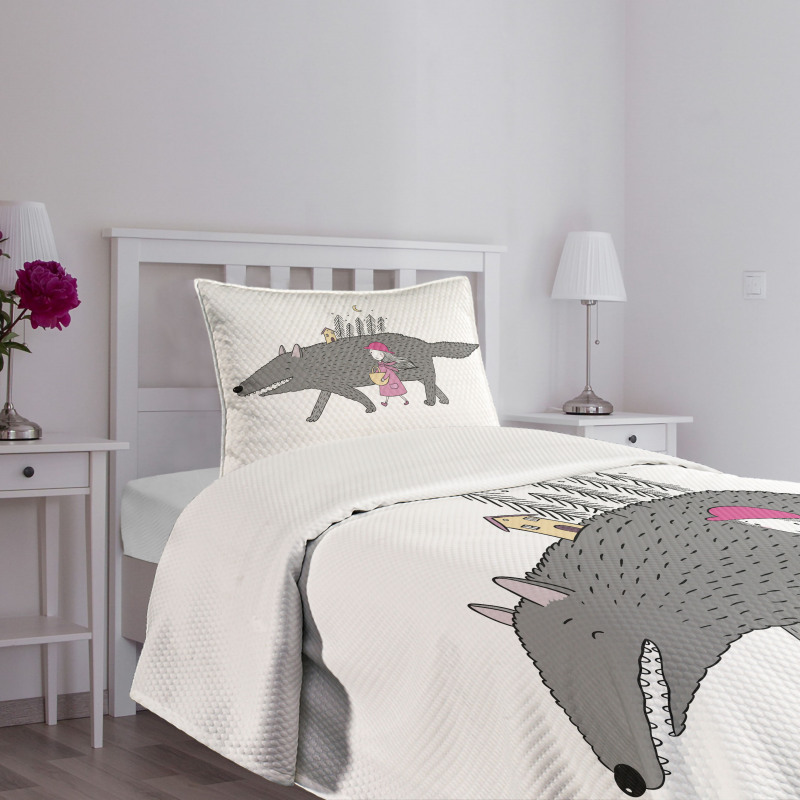 Girl with a Giant Wolf Bedspread Set