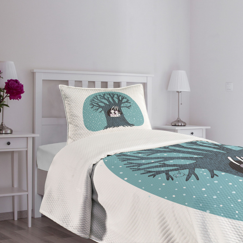 Rabbits Birds Snowfall Bedspread Set