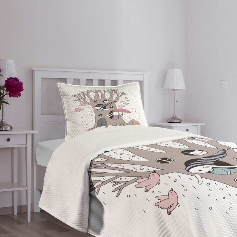 Bunny Family Rain Birds Bedspread Set