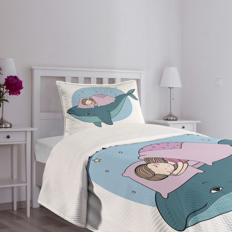Girl Sleeping on Whale Bedspread Set