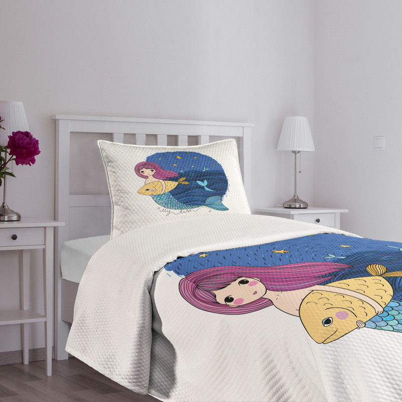 Mermaid Fish Night Sea Bedspread Set