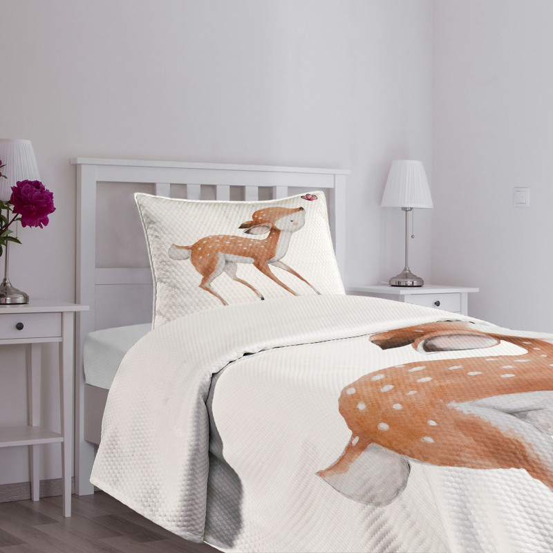Young Deer and Butterfly Bedspread Set