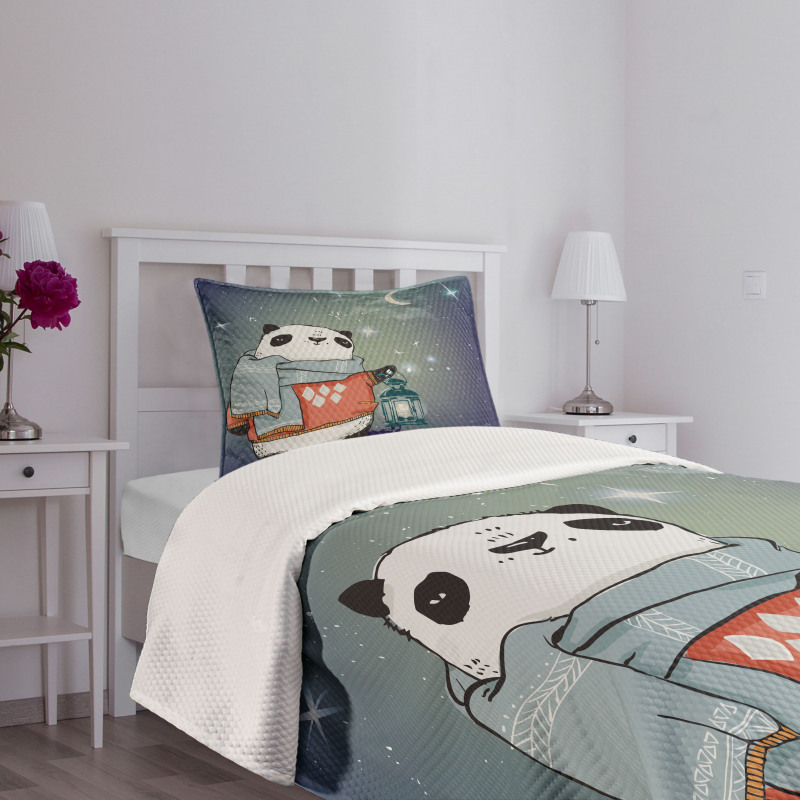 Panda Bear Winter Night Bedspread Set