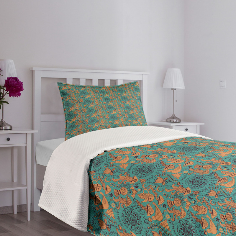 Nature Scroll Artwork Bedspread Set