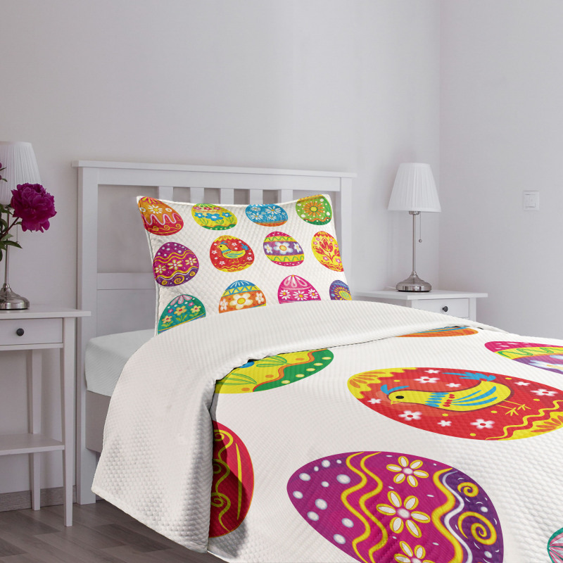 Colorful Eggs Flowers Bedspread Set