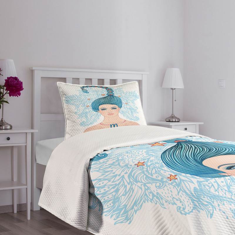 Lady Blue Hair Bedspread Set