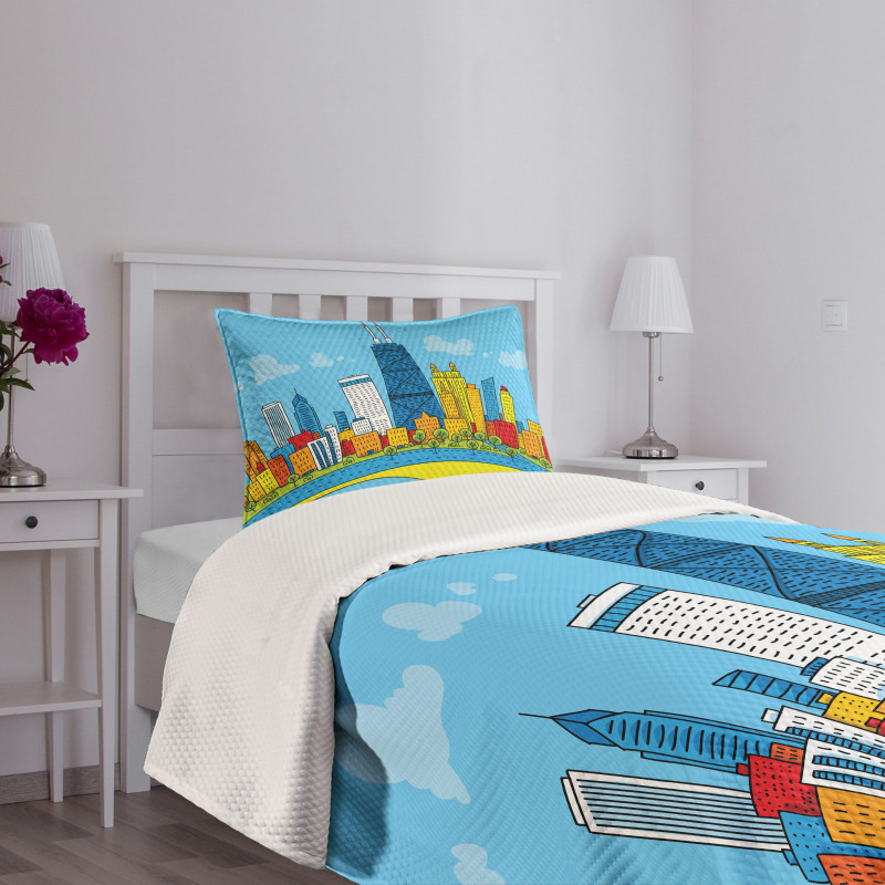 Cartoon City View Bedspread Set