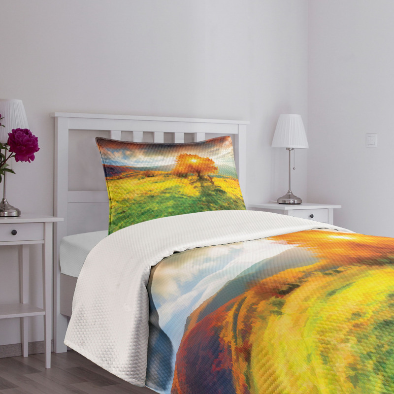 Fall Season Mountains Bedspread Set