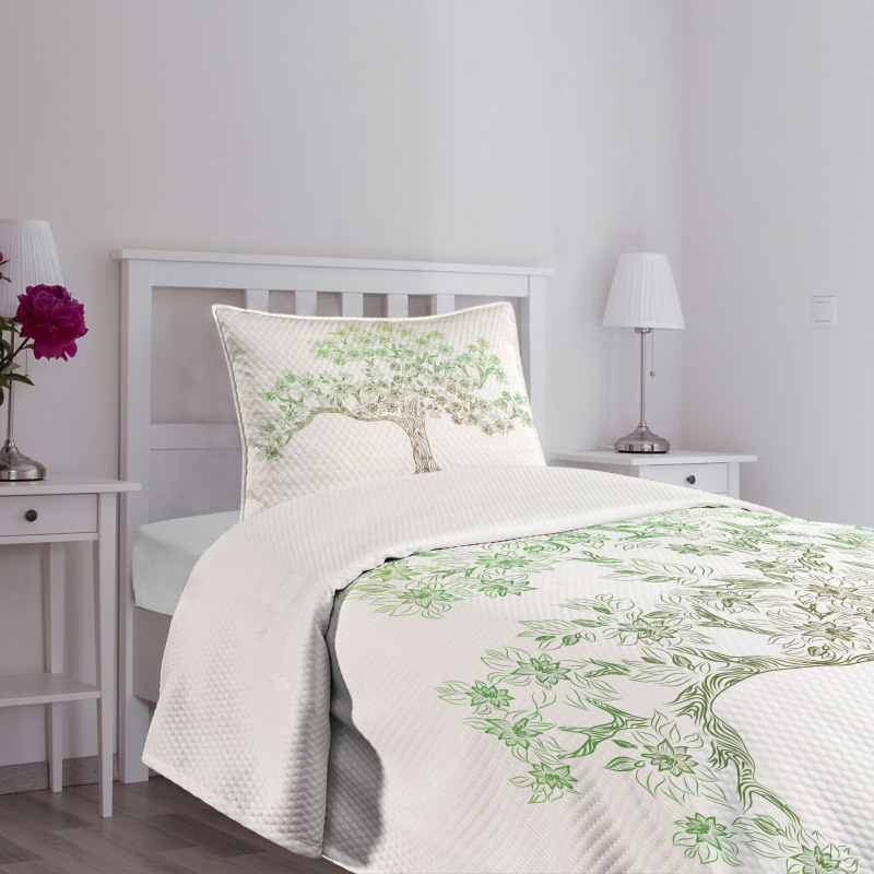 Doodle Style Oak Foliage Bedspread Set