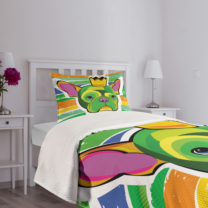 Crowned Dog Colorful Bedspread Set