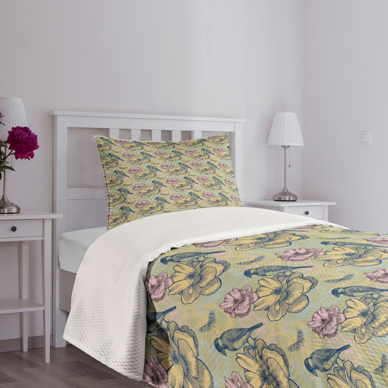 Bird Butterfly Flowers Bedspread Set