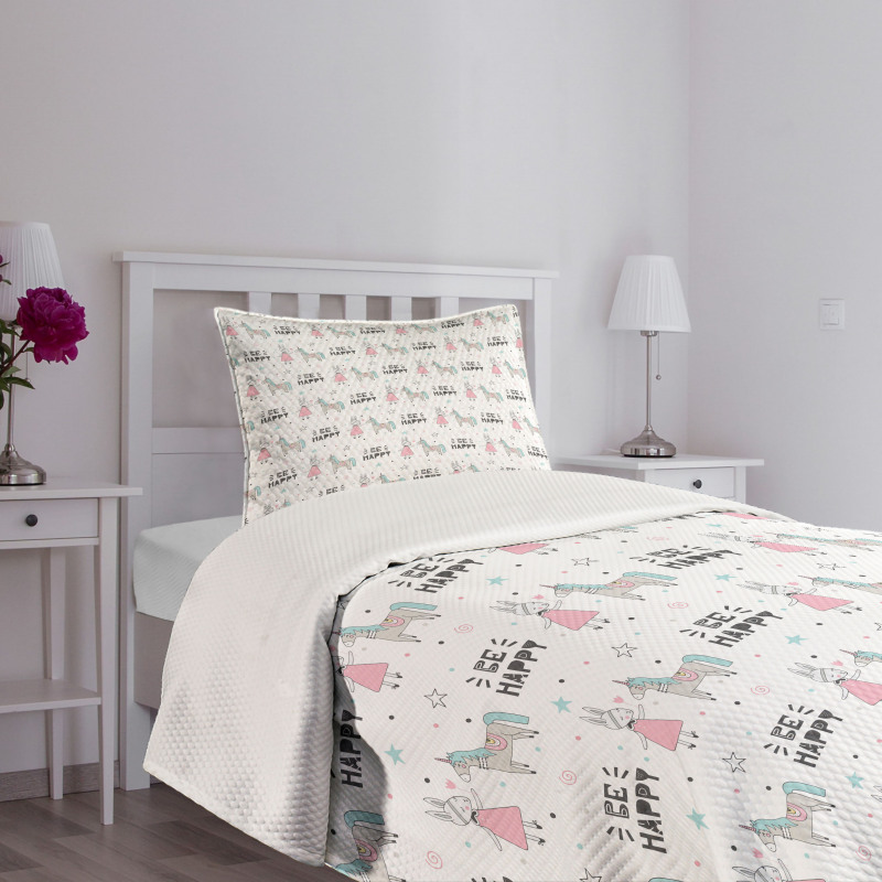 Be Happy Words Bedspread Set