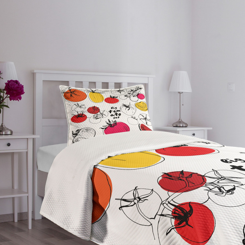 Vivid Sketched Tomatoes Bedspread Set