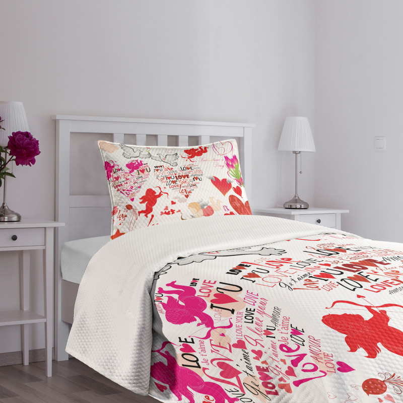 Valentines Day Cupid Birds Bedspread Set