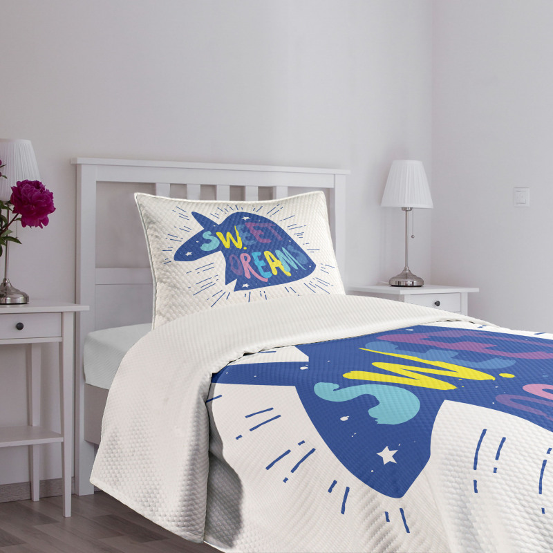 Blue Unicorn Head Bedspread Set