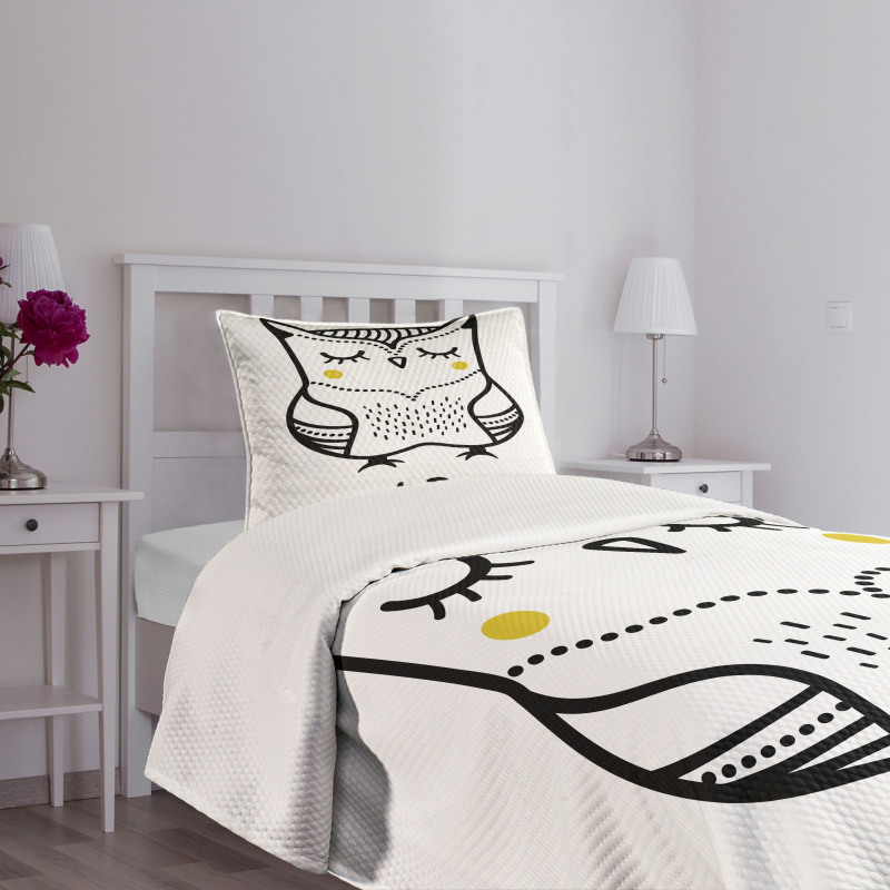 Doodle Style Owl Bedspread Set