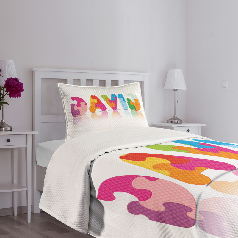 Colorful Puzzle Style Letters Bedspread Set