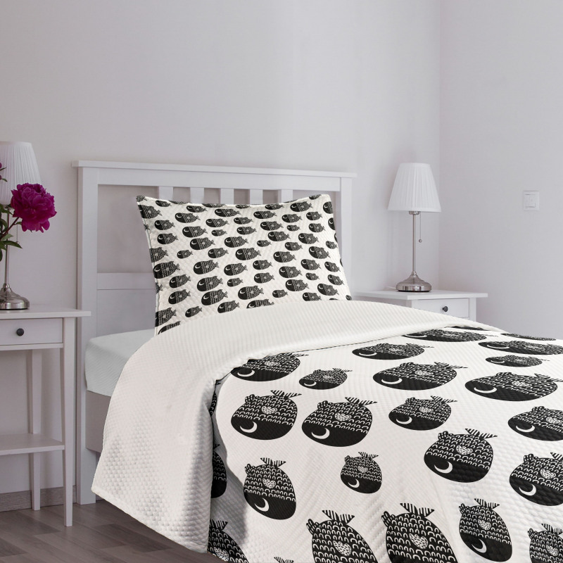 Black and White Fishes Bedspread Set