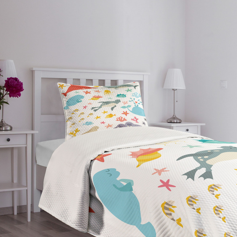 Colorful Ocean Animals Bedspread Set