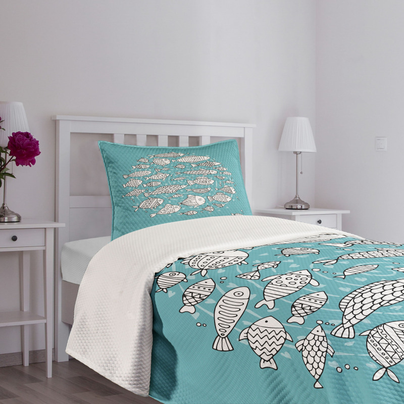 Blue and White Doodle Bedspread Set