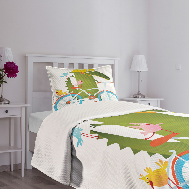 Crocodile Friends Bicycle Bedspread Set