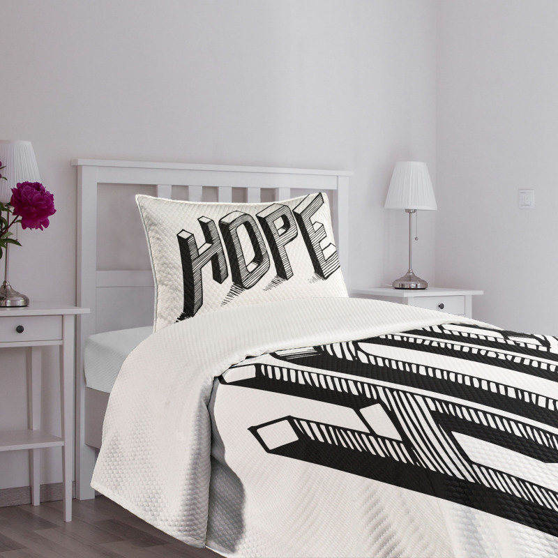 Sketch Letters with Lines Bedspread Set