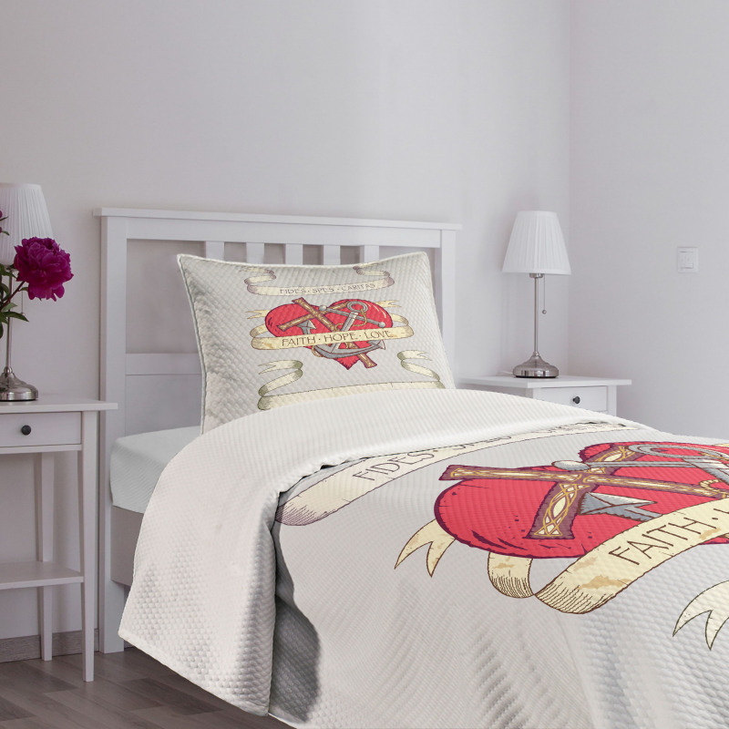 Anchor on Heart Motif Bedspread Set