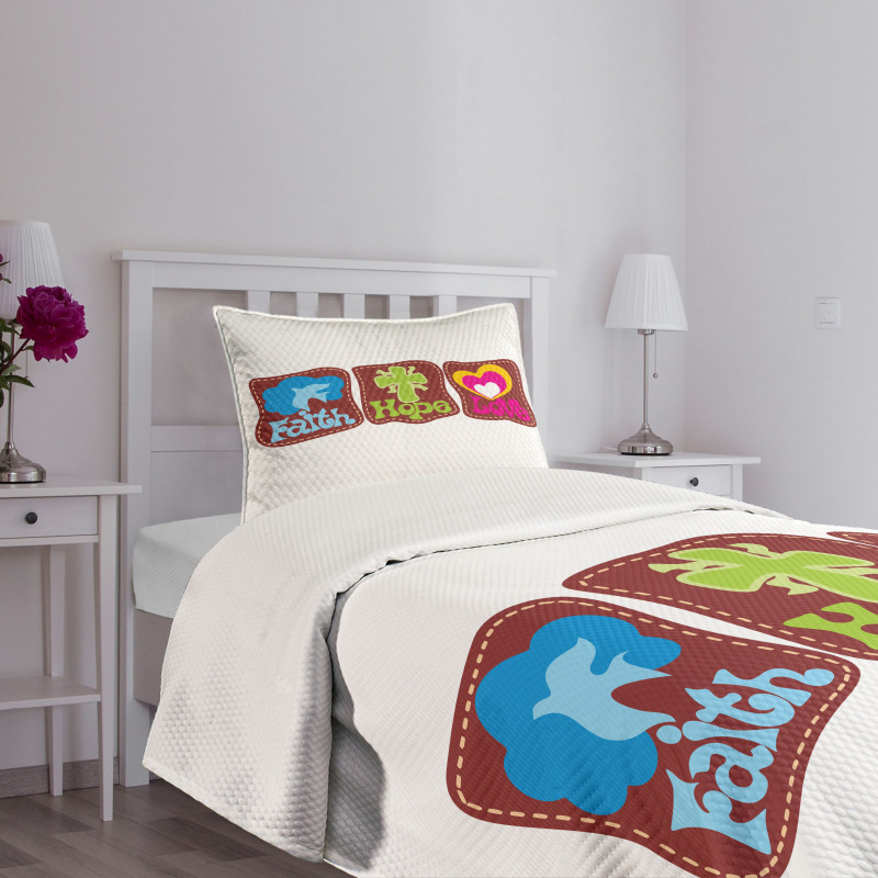 Retro Hearts and Doves Bedspread Set