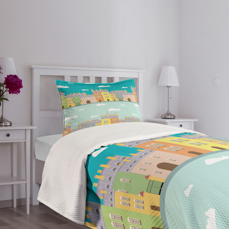 Colorful Cartoon Town Bedspread Set