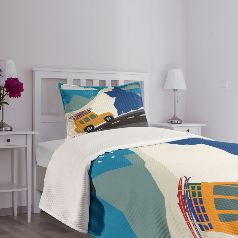 Winter Mountain Road Ski Bedspread Set