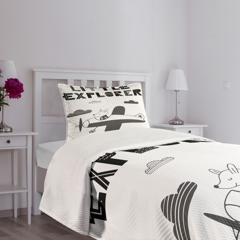 Hand Drawn Bunny Plane Bedspread Set