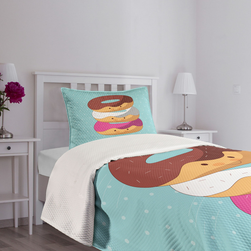 Kawaii Cartoon Donuts Bedspread Set