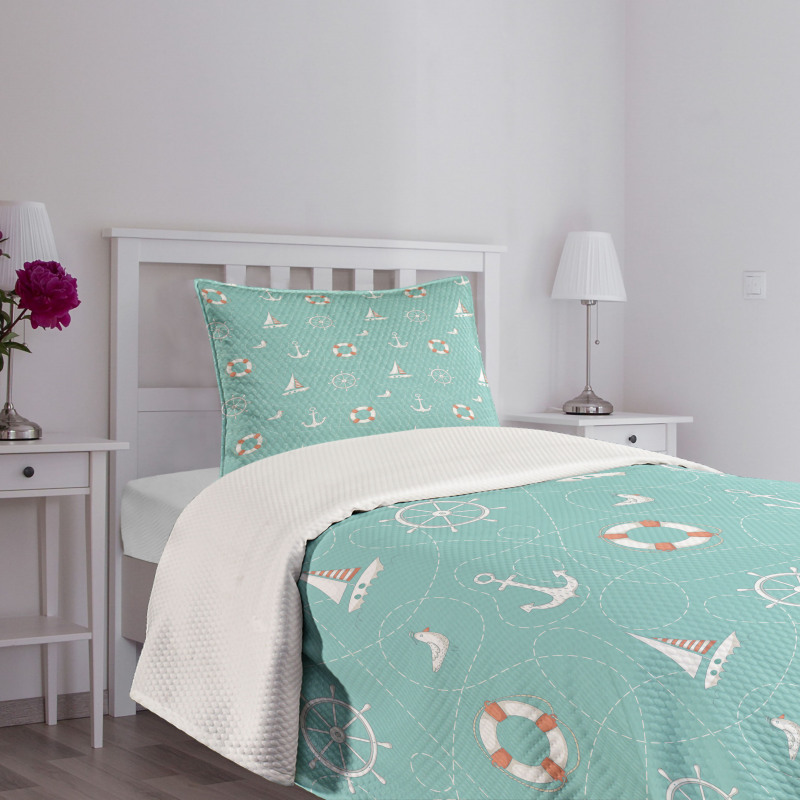 Nautical Seagull Helm Bedspread Set