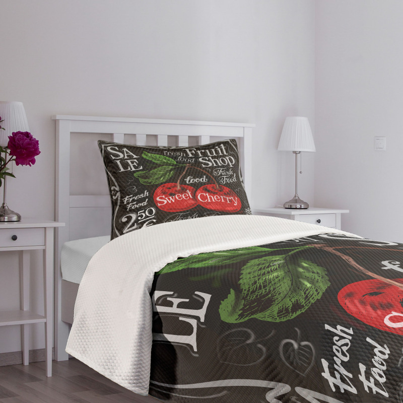 Sketch Style Ripe Cherry Bedspread Set