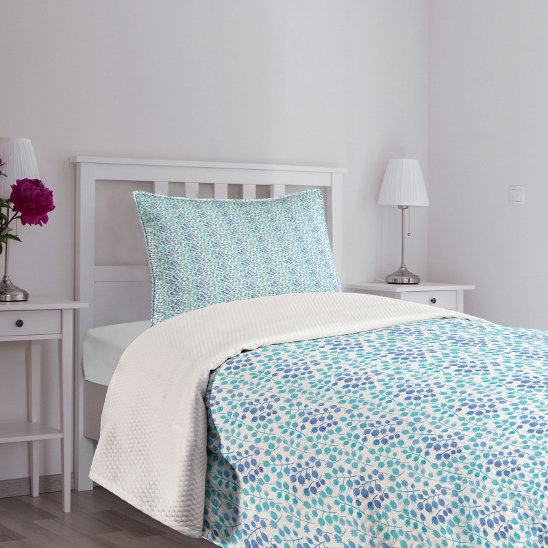 Buds Branches Blue Tones Bedspread Set