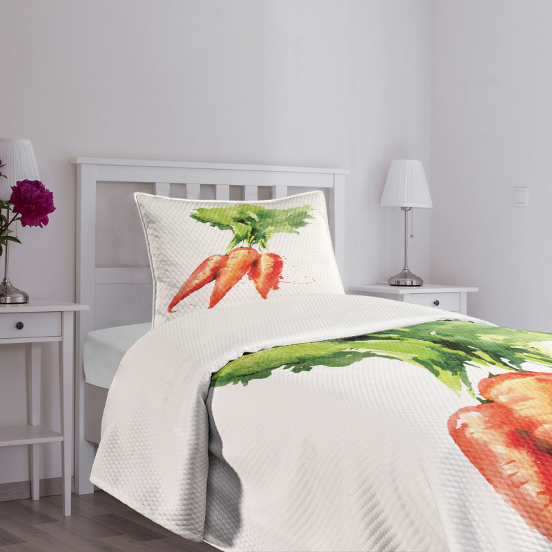 Watercolor Carrot Bedspread Set